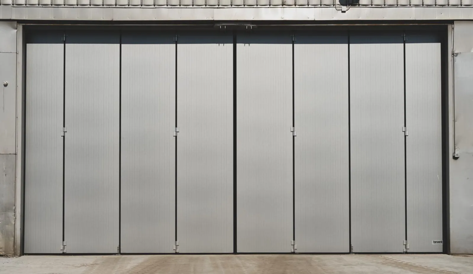 Motorized Q-door folding door without pedestrian door for machinery hall
