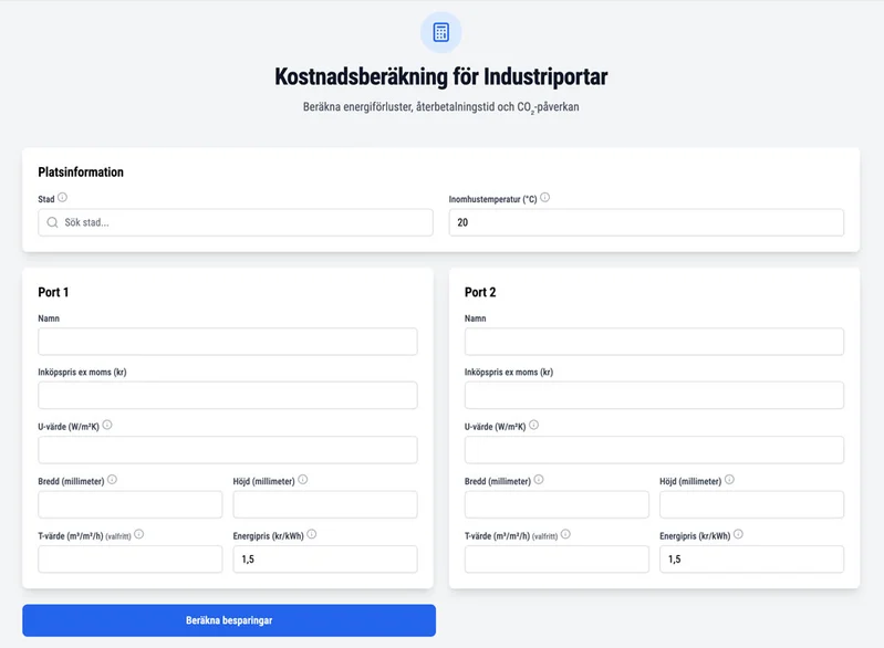 Med vår kostnadskalkylator kan du räkna ut energikostnaden för stora och små portar